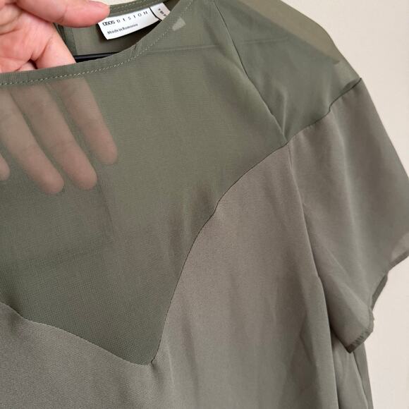 ASOS Design Womens Green Short-Sleeve Mesh Sheer Blouse Top Size 6 Office Work - Picture 3 of 7